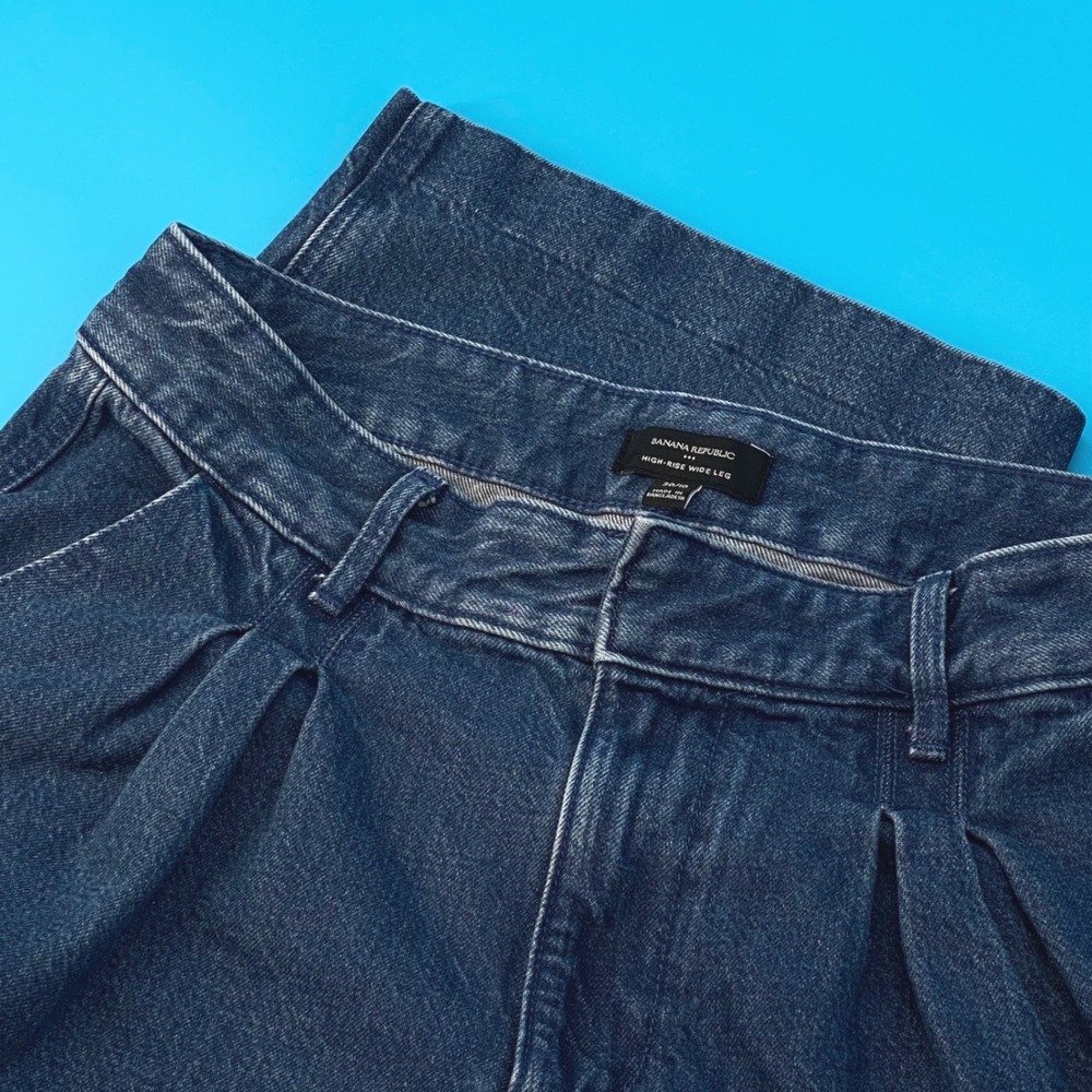 Banana Republic Womens High-Rise Wide Leg Pleated Jeans Dark Wash Size 30/10